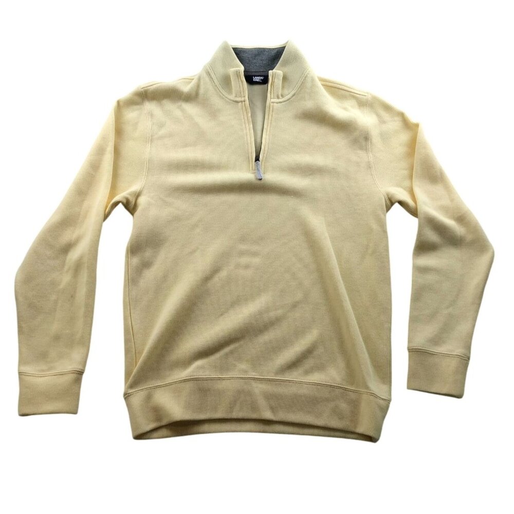 Lands End Mens SweaterSmall 1/4 Zip Pullover Stand Collar Cozy Knit Yellow